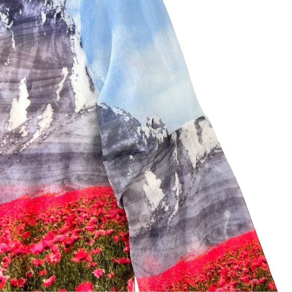 Acne Studios Denise Blue Rabbit Landscape Print Long Sleeve Turtleneck Mesh Top - Picture 14 of 15